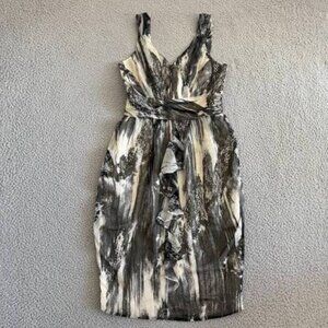 Tara Jarmon Silk & Silk Lined Abstract Brushstroke Ruffle Dress Sz 40